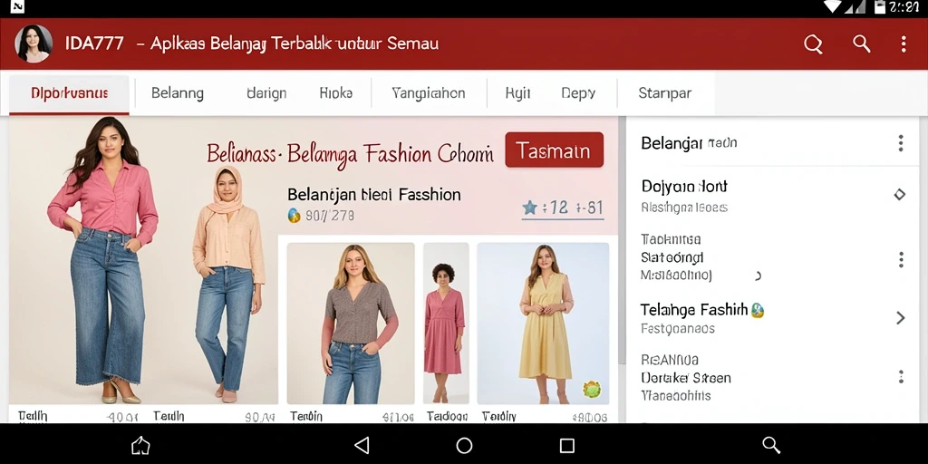 Antarmuka aplikasi IDA777 yang modern dan stylish, memudahkan belanja fashion.