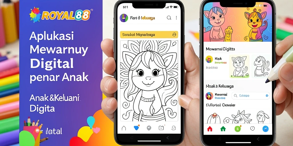Tampilan antarmuka aplikasi Mewarnai Digital ROYAL88 yang menarik dan ramah anak.